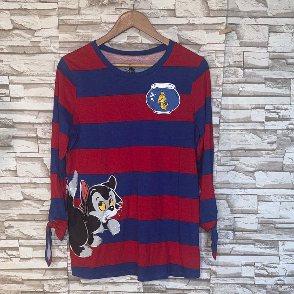 Disney stripe Pinocchio cat Figaro fish Cleo theme T-shirt